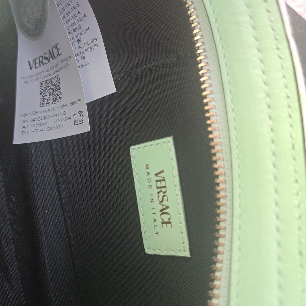 Versace Green Checkered quilted Crossbody Bag NWOT - Picture 3 of 12
